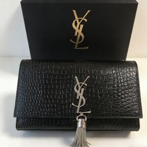 <AUTHENTIC>YSL Kate Croc Embossed Leather Crossbody Bag